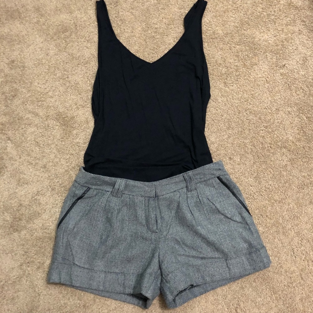 Lined ‘tweed’ shorts with faux leather trim